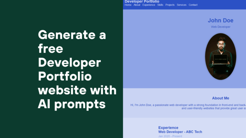 Generate a free Developer Portfolio website with AI prompts